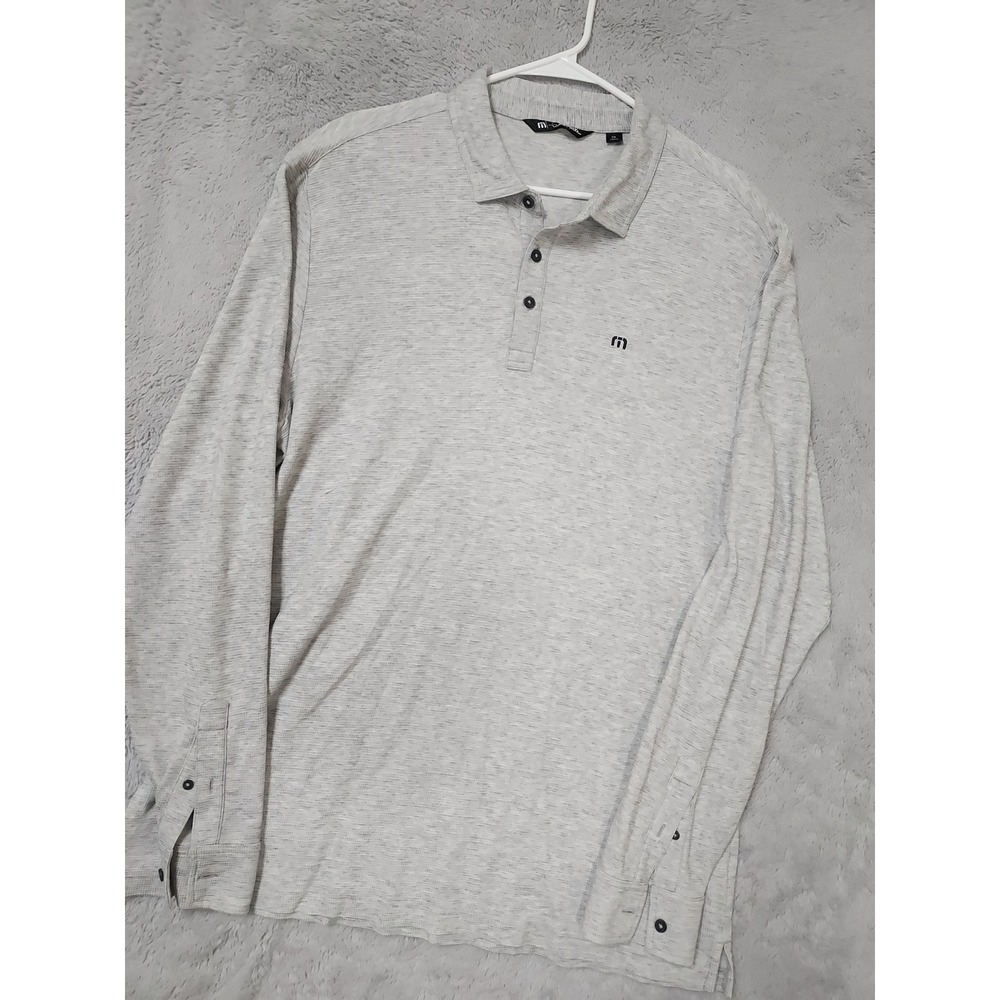 Travis Mathew Polo Shirt Mens XXL Long Sleeve Heathered Gray Wool Blend Textured
